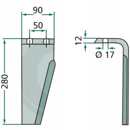 Dešinysis aktyviųjų akėčių noragas, ilgis 280 mm, plotis