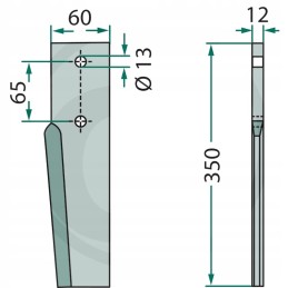 Aktyvių akėčių noragas, kairysis, ilgis 350 mm, plotis