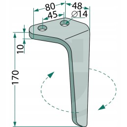 Dešinysis aktyviųjų akėčių noragas, ilgis 170 mm, plotis