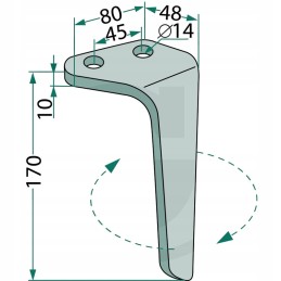 Dešinysis aktyviųjų akėčių noragas, ilgis 170 mm, plotis