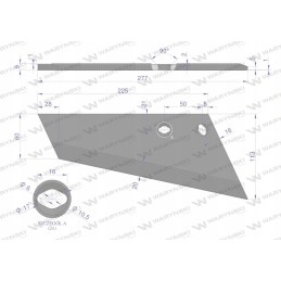 Dešinysis ražienų kultivatoriaus plūgas, 260mm, 2 skylės