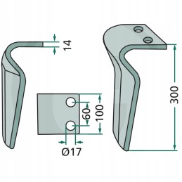 Dešinysis aktyvių akėčių noragas, ilgis 300 mm, plotis