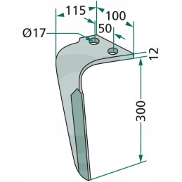 Variklinių akėčių dantis, dešinė, 300x100x12mm, anga 17