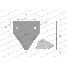 Derliaus nuėmimo peilis 83x76x2 8mm John Deere Warynski