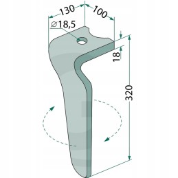 Variklinių akėčių dantis, kairysis, 320x100x18mm, anga 18