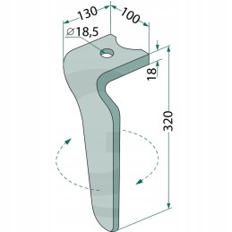 Variklinių akėčių dantis, kairysis, 320x100x18mm, anga 18