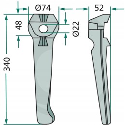 Aktyvūs akėčių noragai, dešinė, ilgis 340mm, plotis