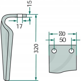 Aktyvūs akėčių noragai, dešinieji, ilgis 320 mm, storis 1