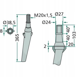 Aktyvūs akėčių noragai be kritimo, ilgis 365 mm, diržas