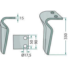 Variklinių akėčių dantis, kairysis, 330mm