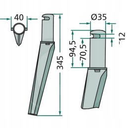 Aktyvių akėčių noragai yra 345 mm ilgio ir 345 mm pločio