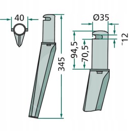 Aktyvių akėčių noragai yra 345 mm ilgio ir 345 mm pločio