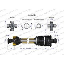 Teleskopinis jungties velenas 760 1070mm 460nm mašinos
