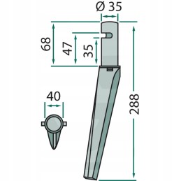 Aktyvių akėčių noragai yra 288 mm ilgio ir 288 mm pločio