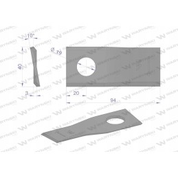Kreivas vejapjovės peilis 94x40x3x19 dešinėje su