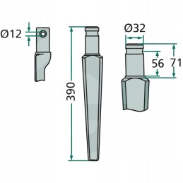 Variklinių akėčių dantys 390x32x12 mm kongskilde pe