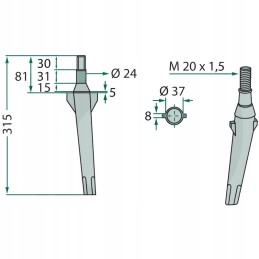 315x37 mm variklinių akėčių noragai tinka Cella PE