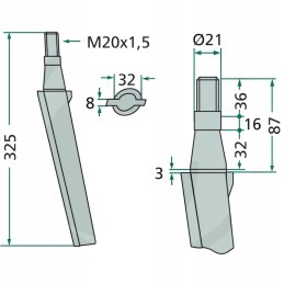 Variklinių akėčių noragai 325x32x36 mm Remac Vigolo