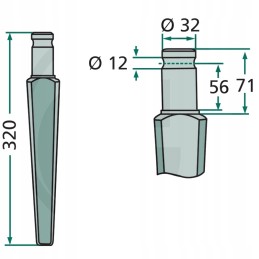 Variklinių akėčių virbaliai, ilgis 320mm, angos skersmuo 12m