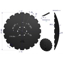 Dantytas diskas su 20 fi 510, tvirtinimas 6 120 storio