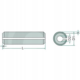 Spyruoklinis kaištis oe d1 5 mm l 60 mm d2 d2 3 4 mm din 14