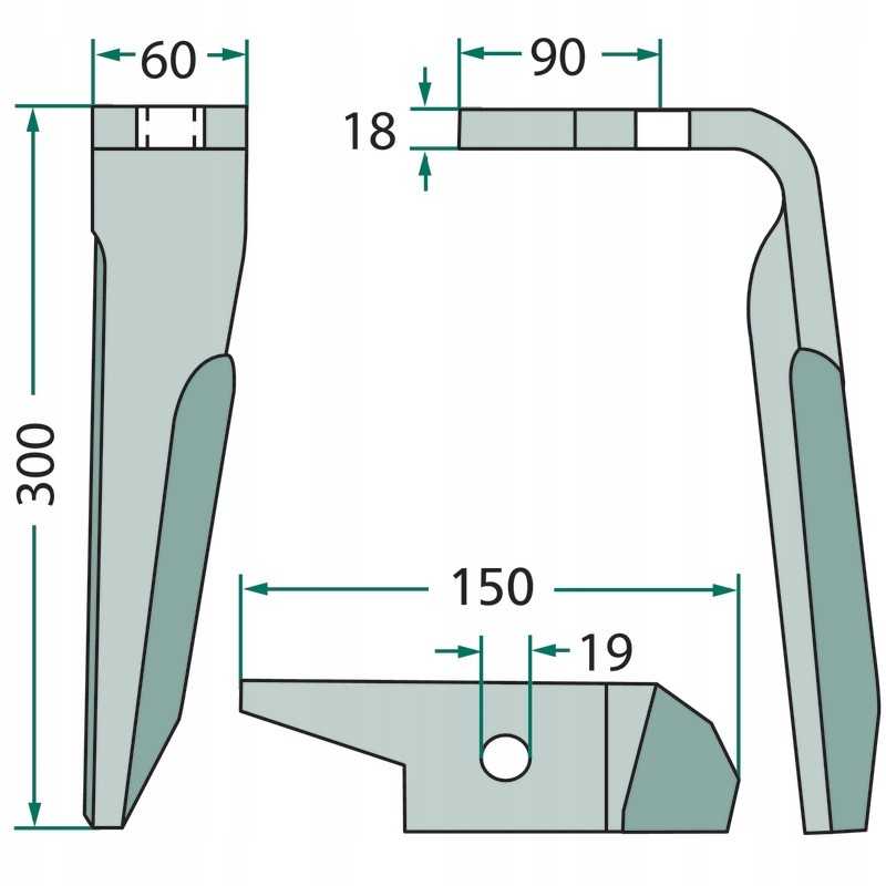 Variklinių akėčių dantis dešinysis 180rh ama 04r