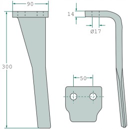 Variklinių akėčių dantis, dešinė, 180rh, 71 metai