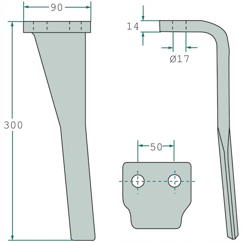 Variklinių akėčių dantis, dešinė, 180rh, 71 metai