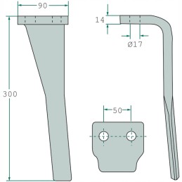 Variklinių akėčių dantis, dešinė, 180rh, 71 metai