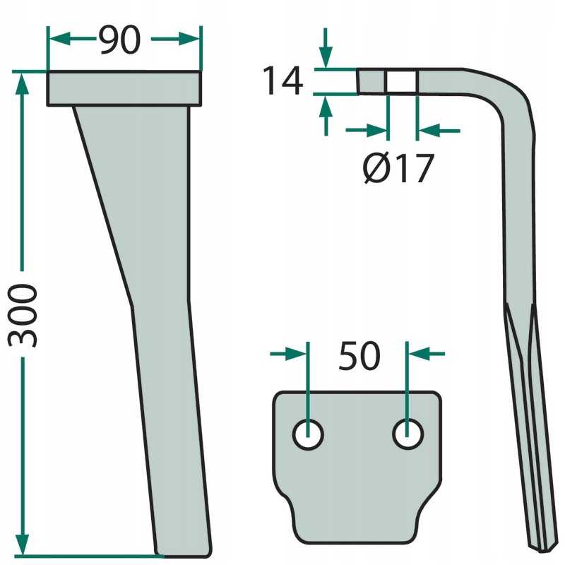 Kartinių akėčių dantis, kairė, 180rh, 71 l