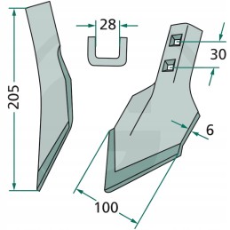 Sunkusis kultivatoriaus noragas 205x100x6mm m12 din