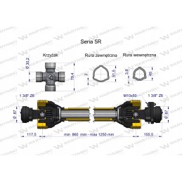 Šarnyrinis ir teleskopinis velenas 860 1250mm 620nm 5r