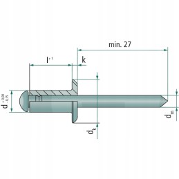Pakuotėje 200 žaliuzių kniedžių plokščia galvute 6x20 mm
