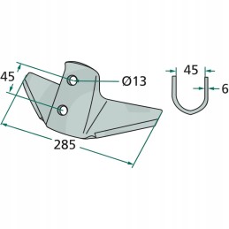 Sparnis noragas 285x6mm, 2 skylių plotis