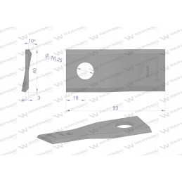 Dešinysis vejapjovės peilis 93x40x3mm skylė 16 2 padavimas