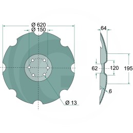 Dantytų diskinių akėčių diskas 620 x 6 mm 620 m