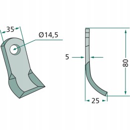 Mulčiavimo peilis 80x35x5mm skylė 14 5mm kabelis