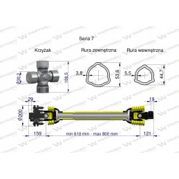 Šarnyrinis ir teleskopinis velenas 610 800 mm 970 nm 7 serija