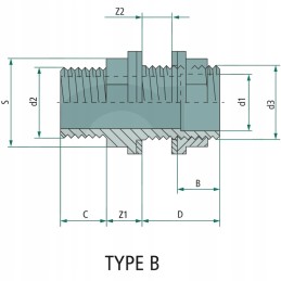 PVC bako jungtis, sriegiuotas d1 40mm d2
