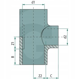 Tee su redukcija 3x PVC klijuota jungtimi U OE w