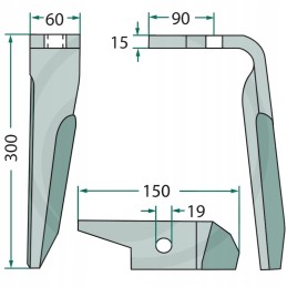 Variklinių akėčių kairysis dantis 300x60x15mm amazone ke 252