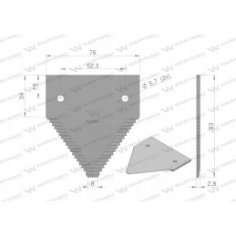 Derliaus nuėmimo peilis 83x76x2 7mm skylė 5 5 aplikacija 8030