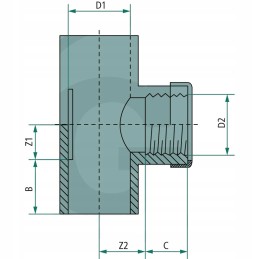 PVC U trišakis, 2x klijuota jungtis, 1x vidinis sriegis