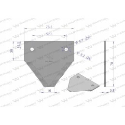 Derliaus nuėmimo peilis 70x76x2 8mm skylė 5 5 aplikacija 6889