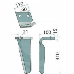 Variklinių akėčių dantis dešinysis 15x110x310mm 100mm fe7u00