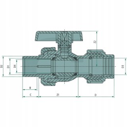 PVC rutulinis vožtuvas u 20mm su 1x klijuota jungtimi ir 1x