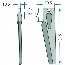 Variklinių akėčių dantis dešinysis 315x59 9x10 5mm oe17mm lel