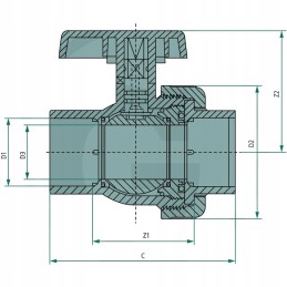 PVC rutulinis vožtuvas su 2x klijuota jungtimi d1 50mm