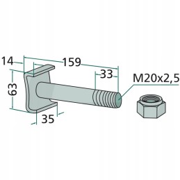 Varžtas su fiksavimo veržle m20 x 2 5 x 159 m