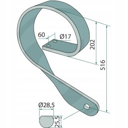 Spyruokliniai dantys tiesūs dešinėje 100x16mm